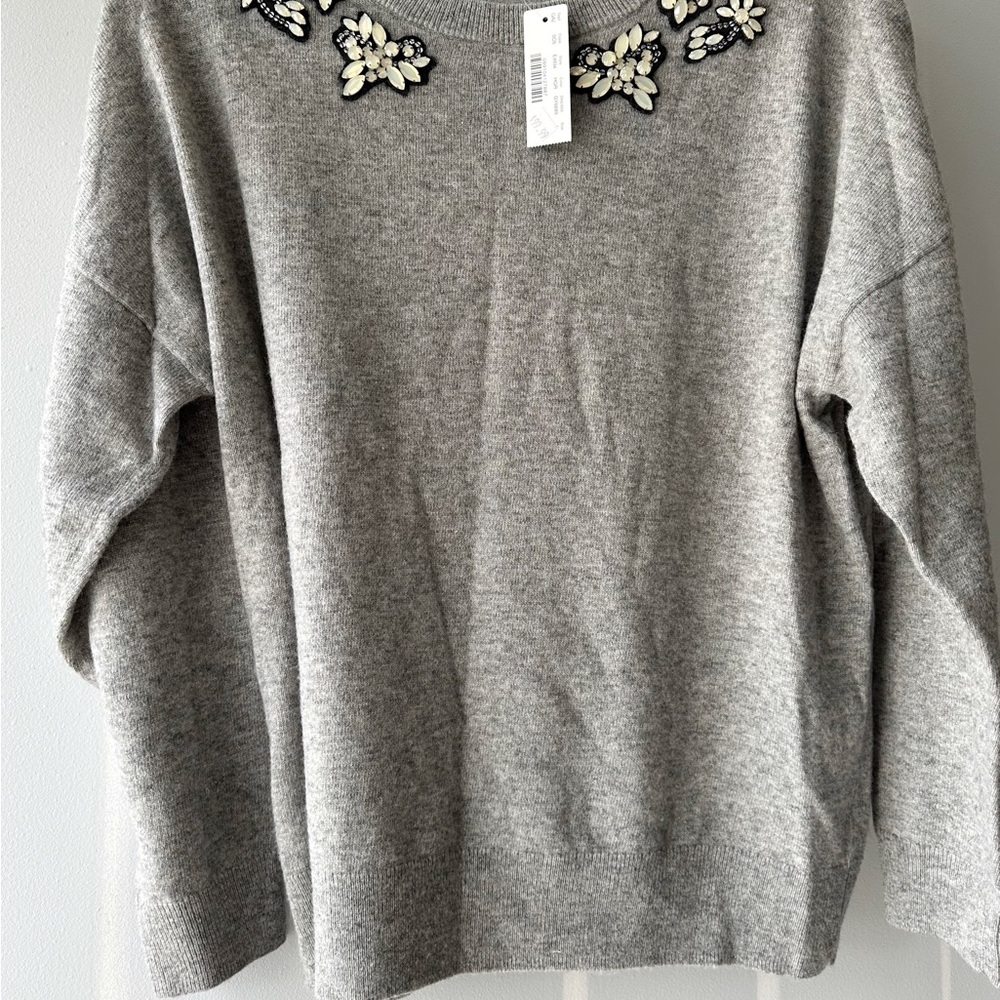 NWT J.CREW women’s beaded rhinestone knit sweater size Large